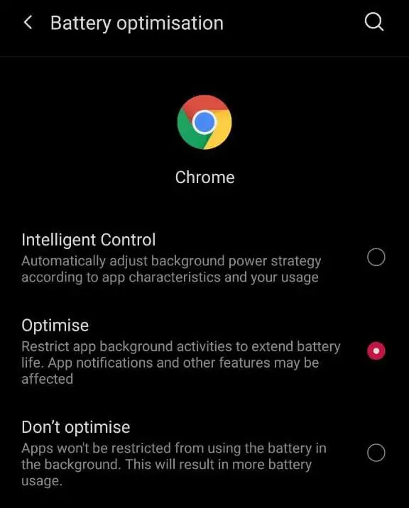 Chrome Battery Optimization Android