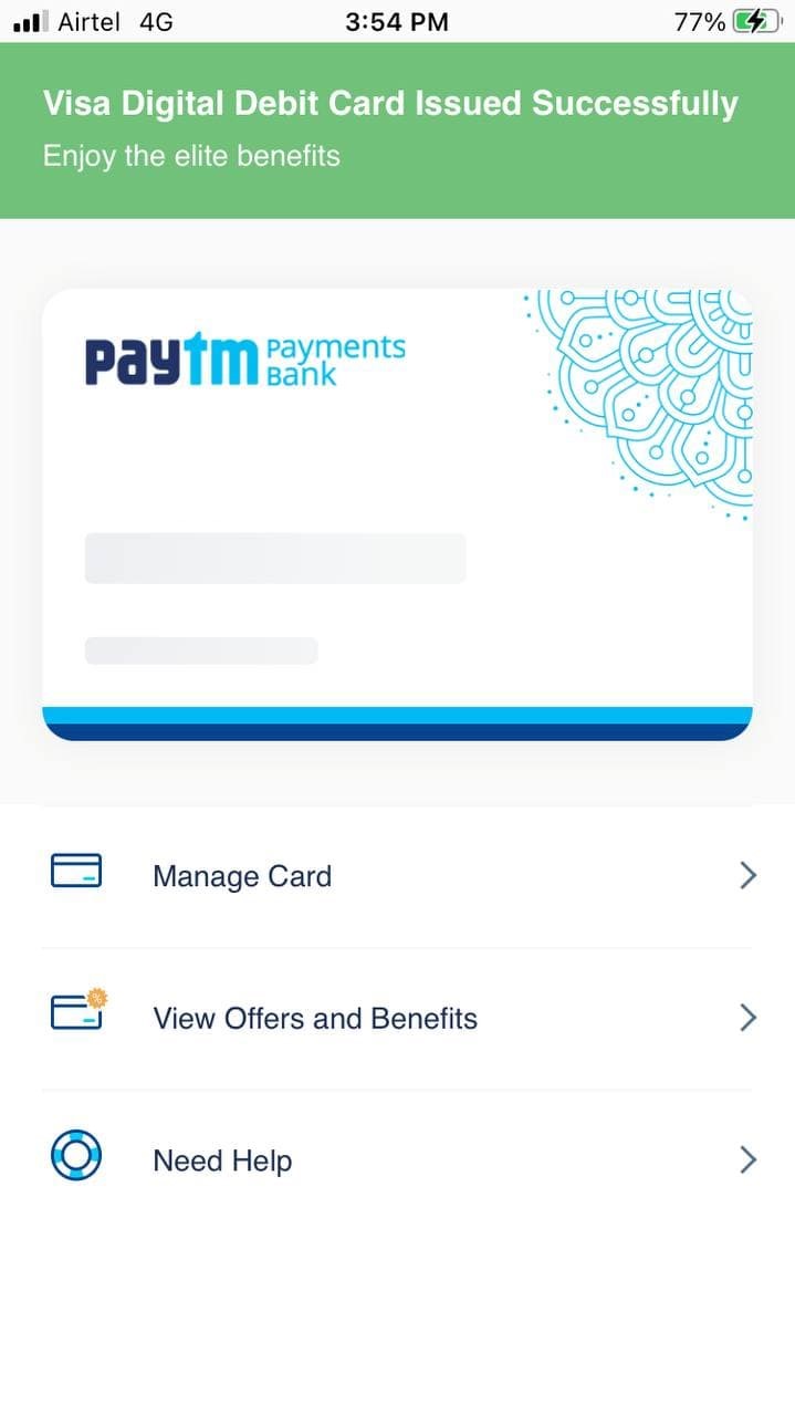 Paytm Virtual Visa Debit Card