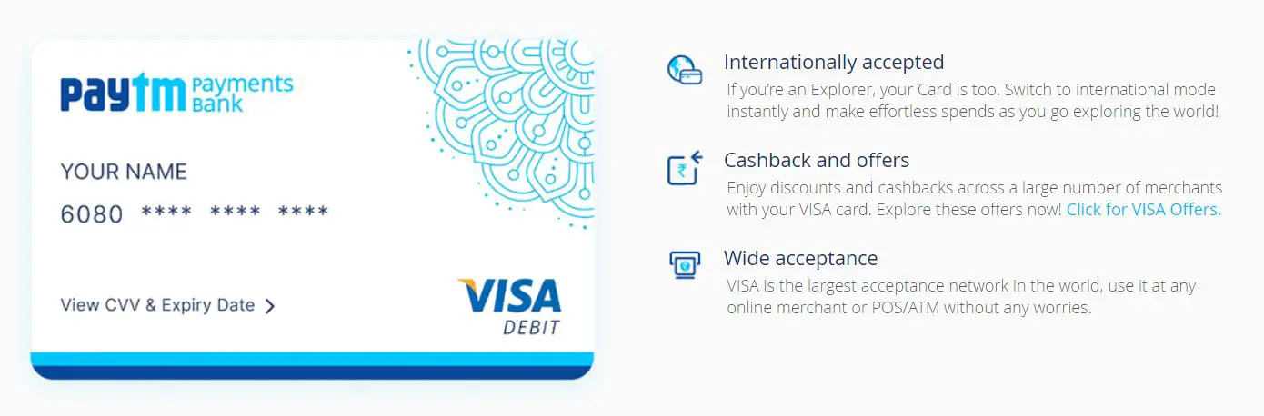 Paytm VISA Debit Card Benefits