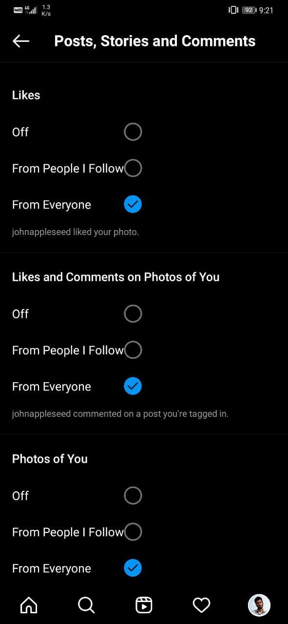 Customize Instagram Push Notifications