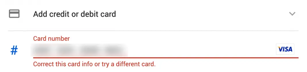 card number on debit card not work