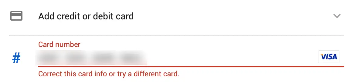 card number on debit card not work