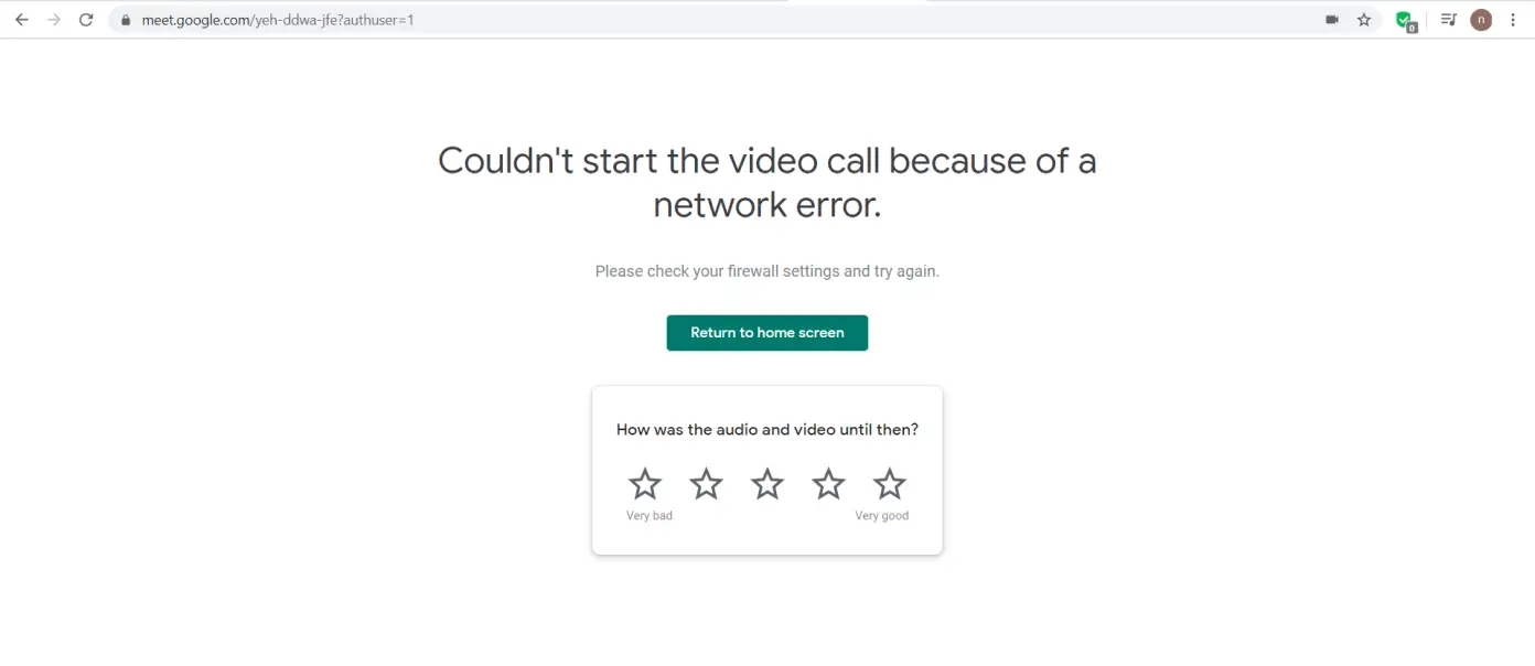 Google Meet konnte aufgrund eines Netzwerkfehlers keinen Videoanruf starten