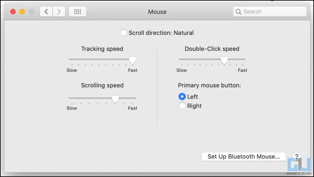 mac mouse setting