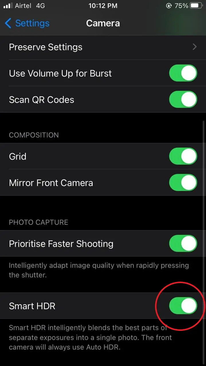 HDR Option Disappeared in iPhone Camera