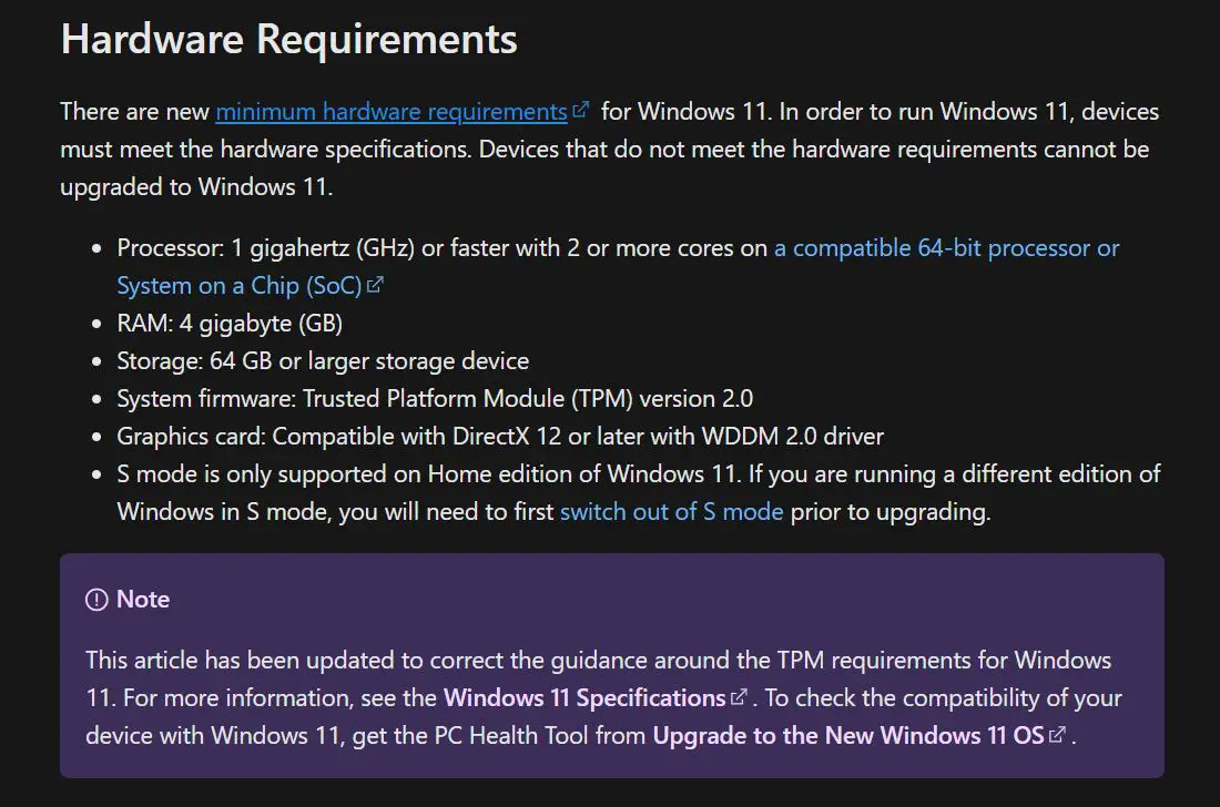Minimum System Requirements for Windows 11