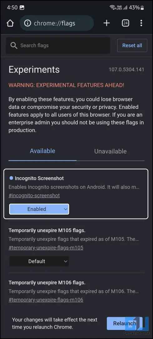 Enable Incognito Screenshot