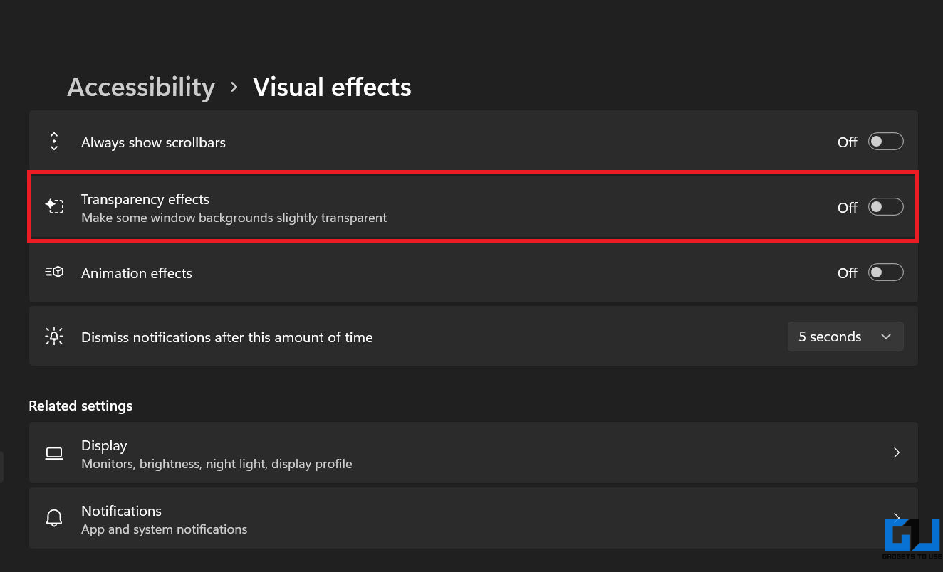 Disable Transparency Effects on Windows 11