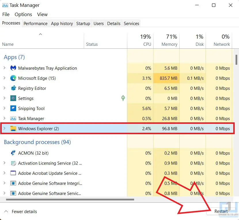 Restart Explorer- Change Taskbar Location on Windows 11