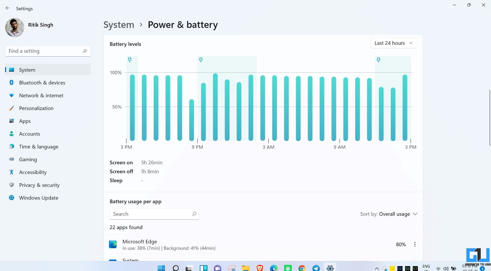 Überprüfen Sie den Batterieverbrauch pro App unter Windows 11