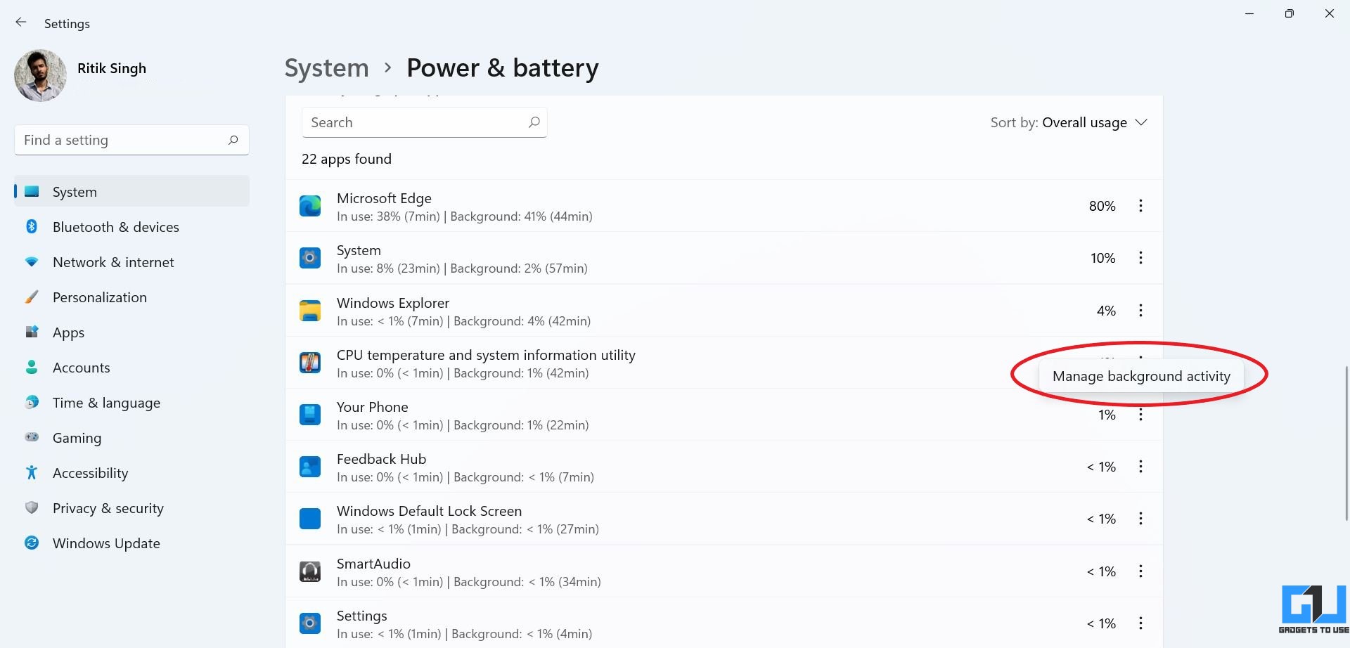 Control Battery Usage for Apps on Windows 11