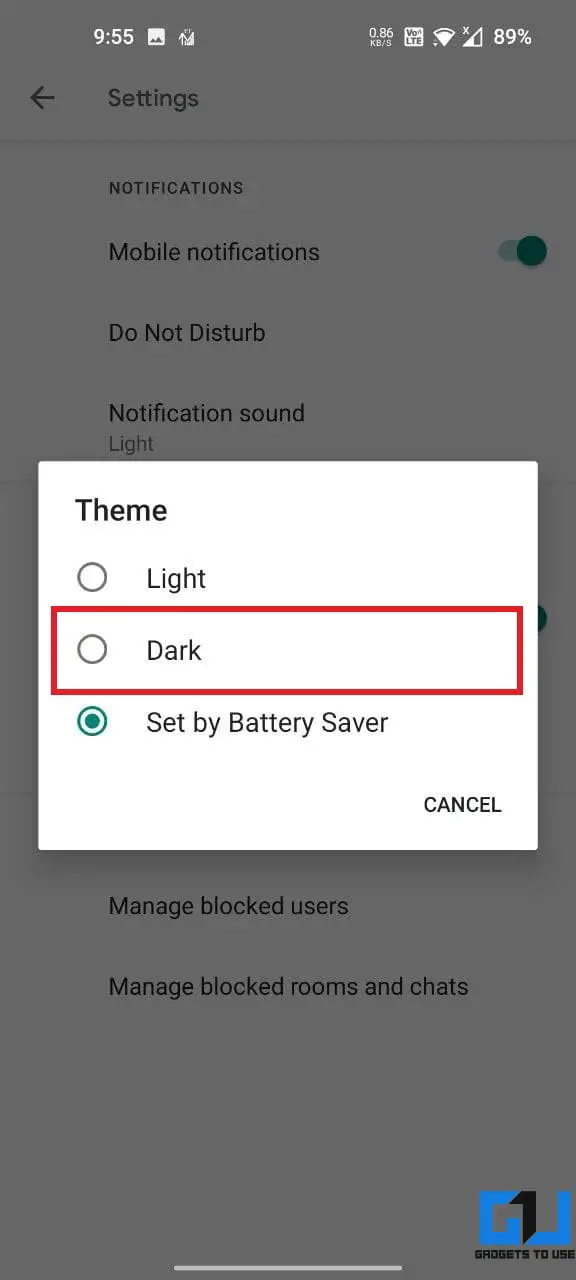 Turn On Dark Mode in Google Chat App