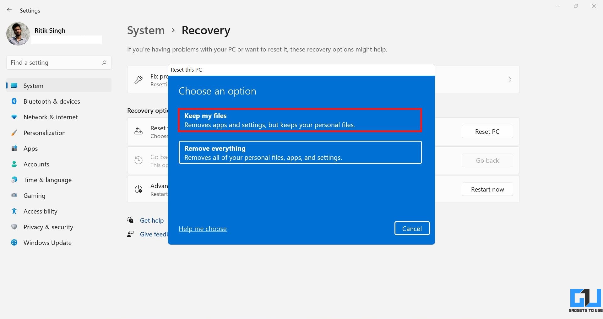 Keep my Files- Reset Windows 11 Without Losing Files