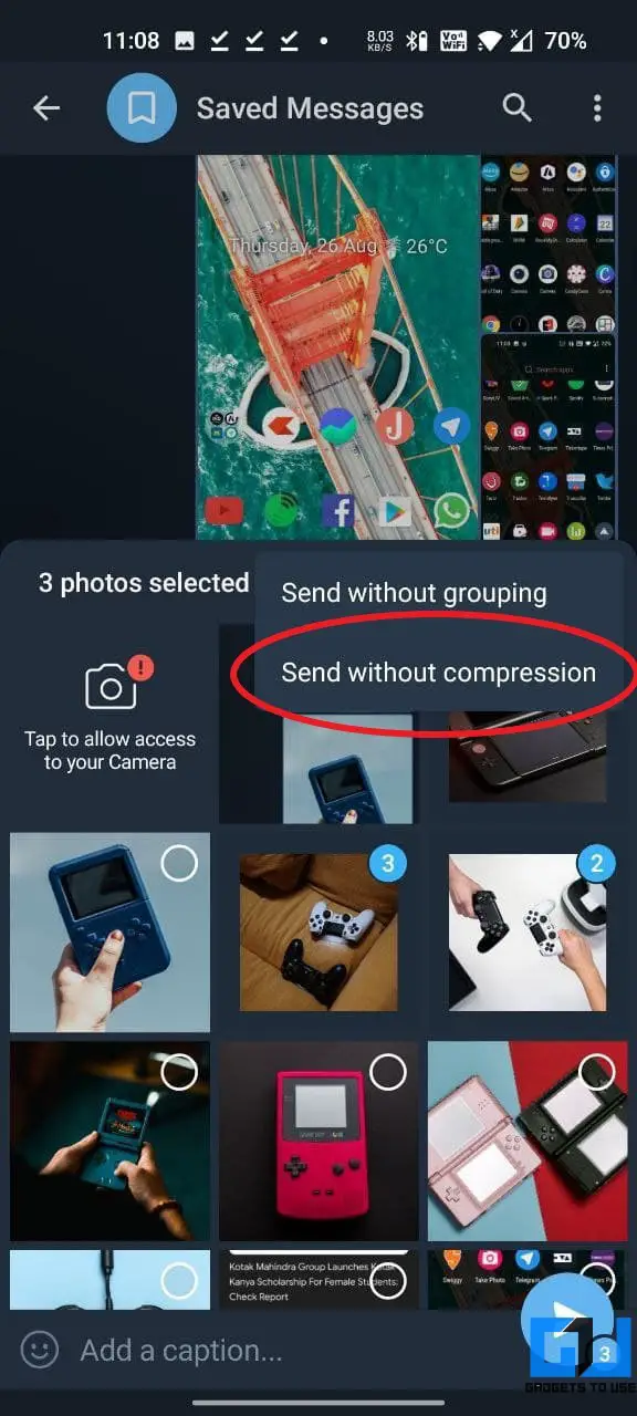 Send Images Videos without Compression Android