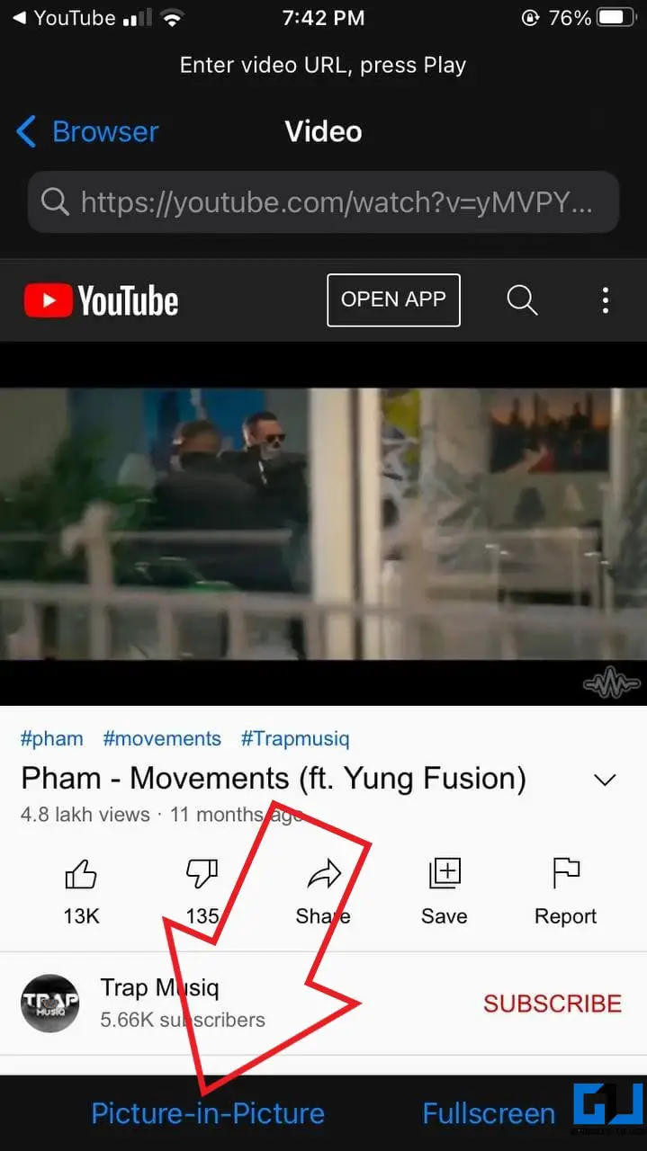 YouTube Picture-in-Picture on iPhone