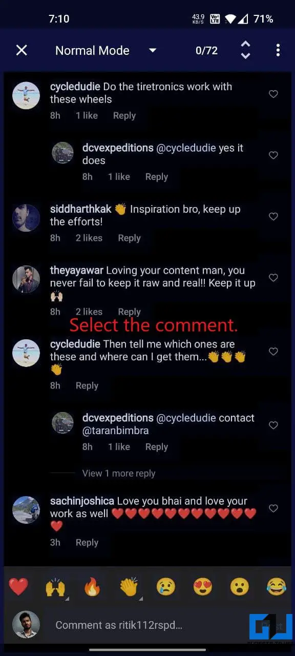 Copy and Paste Comments in Instagram App