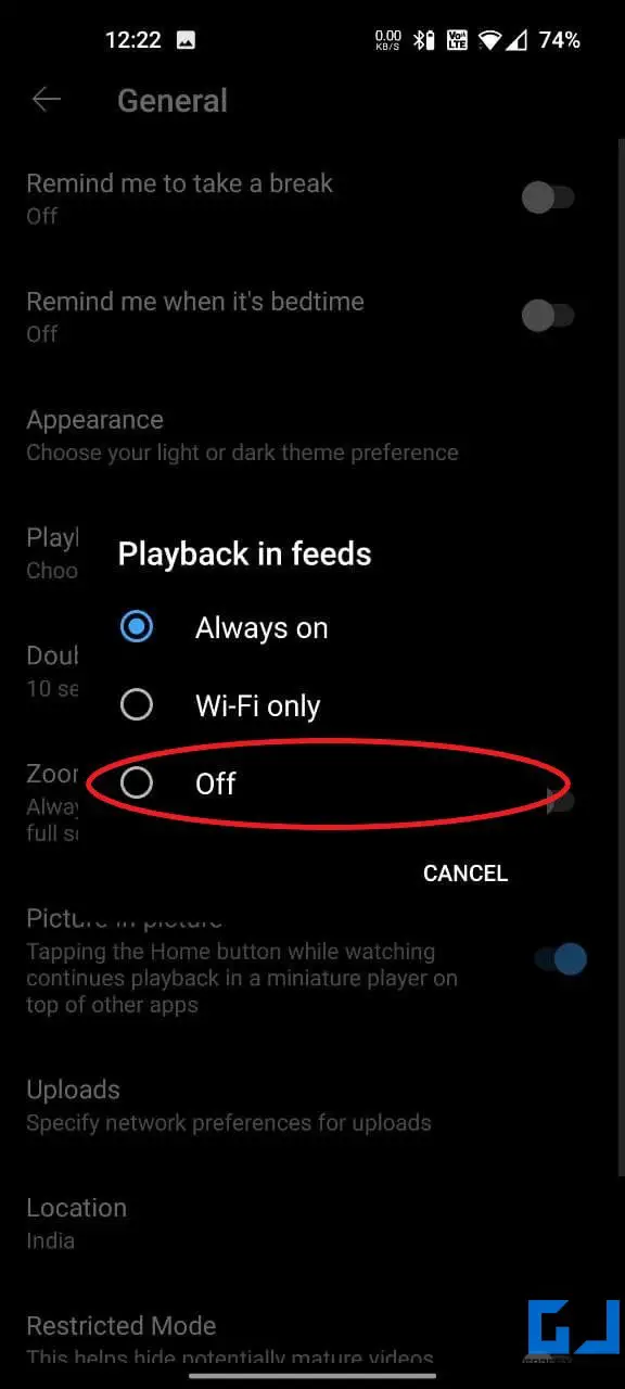 Disable Autoplay Videos in YouTube Feed Android