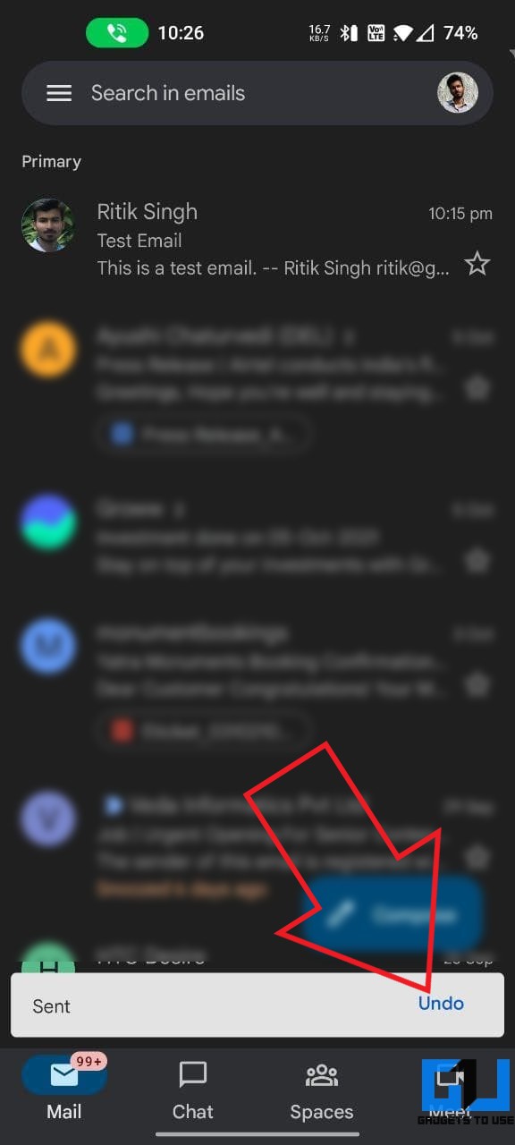 Recall Email in Gmail for Android