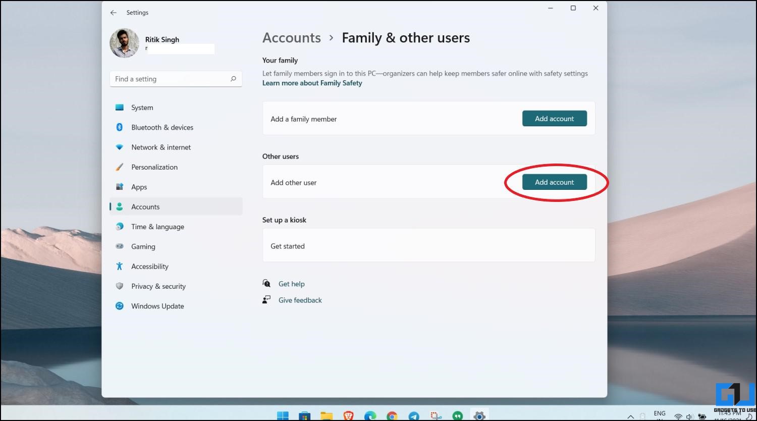 Switch to a Local Account on Windows 11