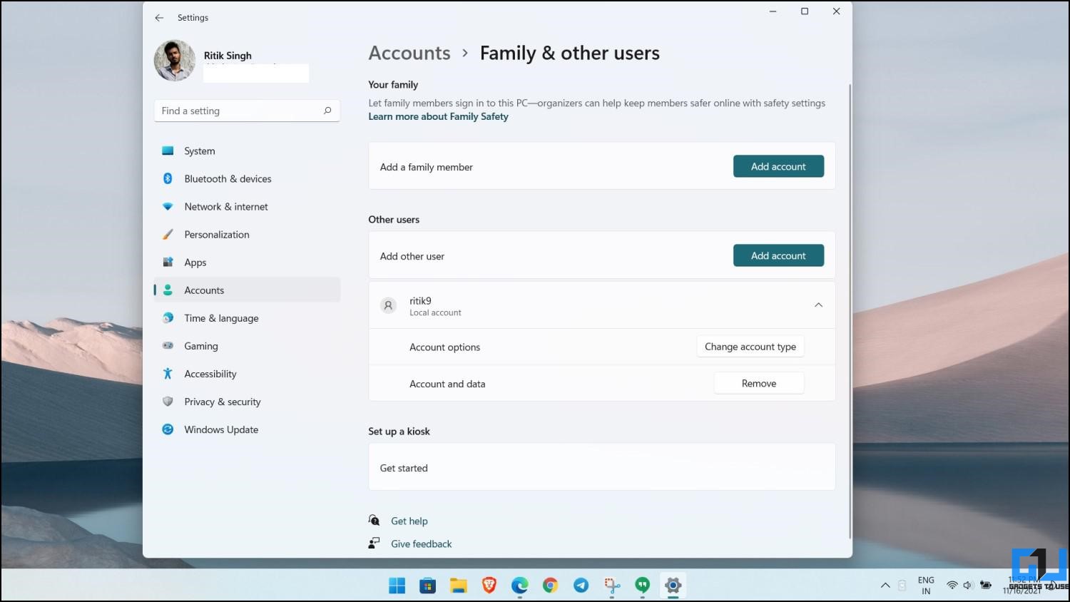 Switch to a Local Account on Windows 11