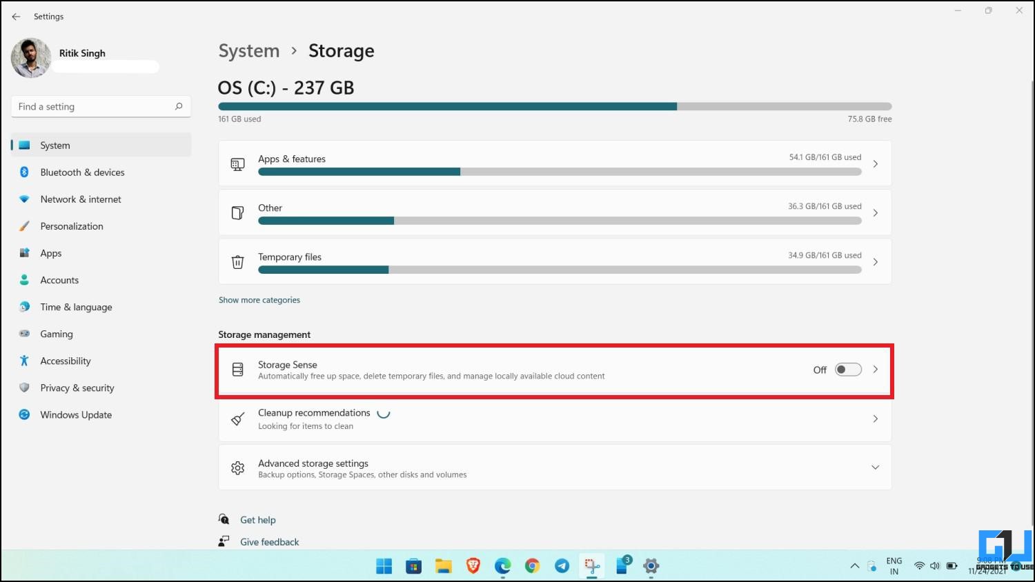 Enable Automatic Cleanup and Storage Sense on Windows 11