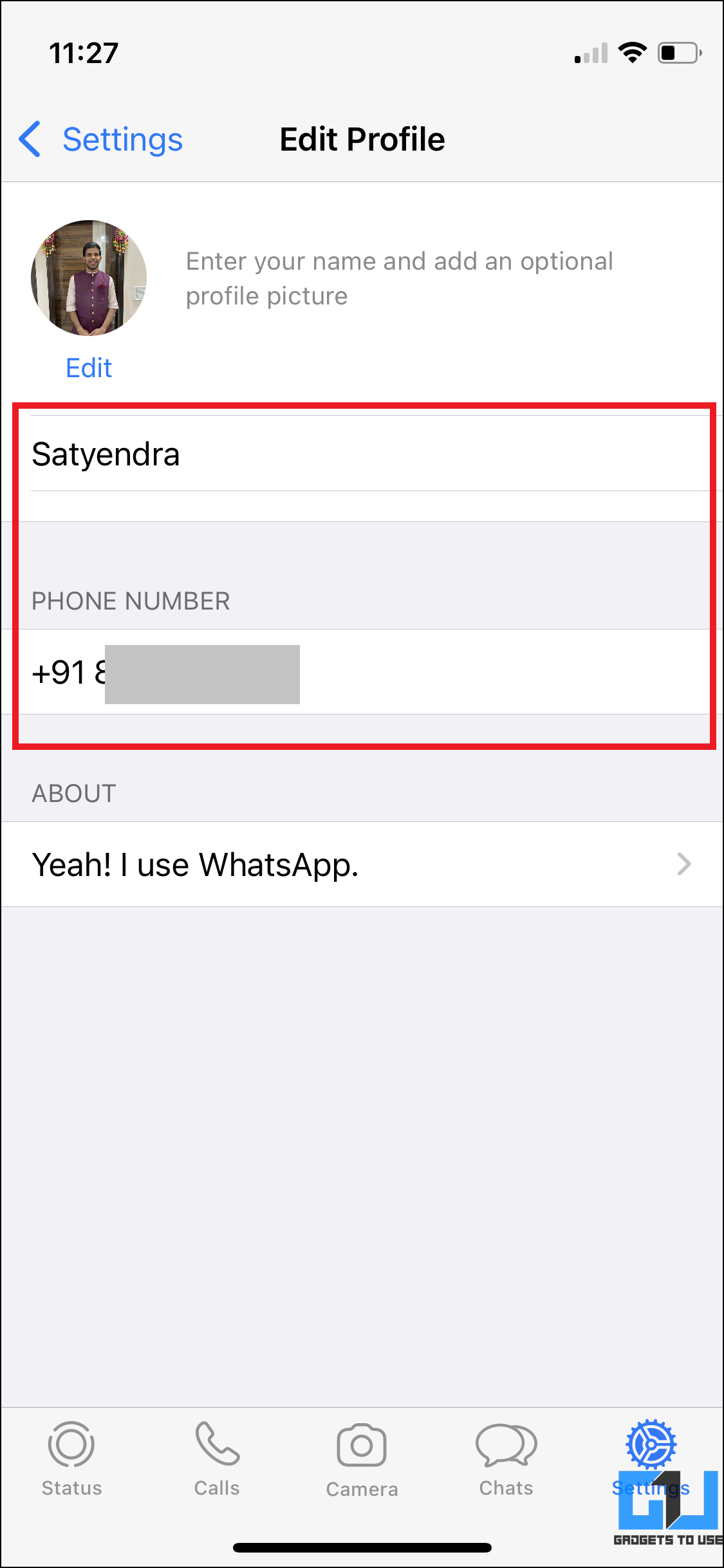Find WhatsApp Username on iOS