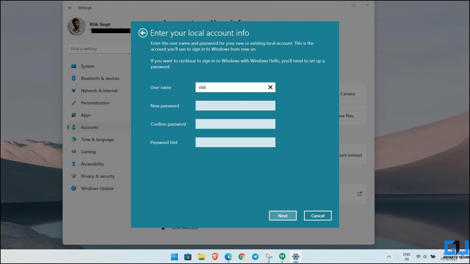Entfernen Sie das Microsoft-Konto von Windows 11