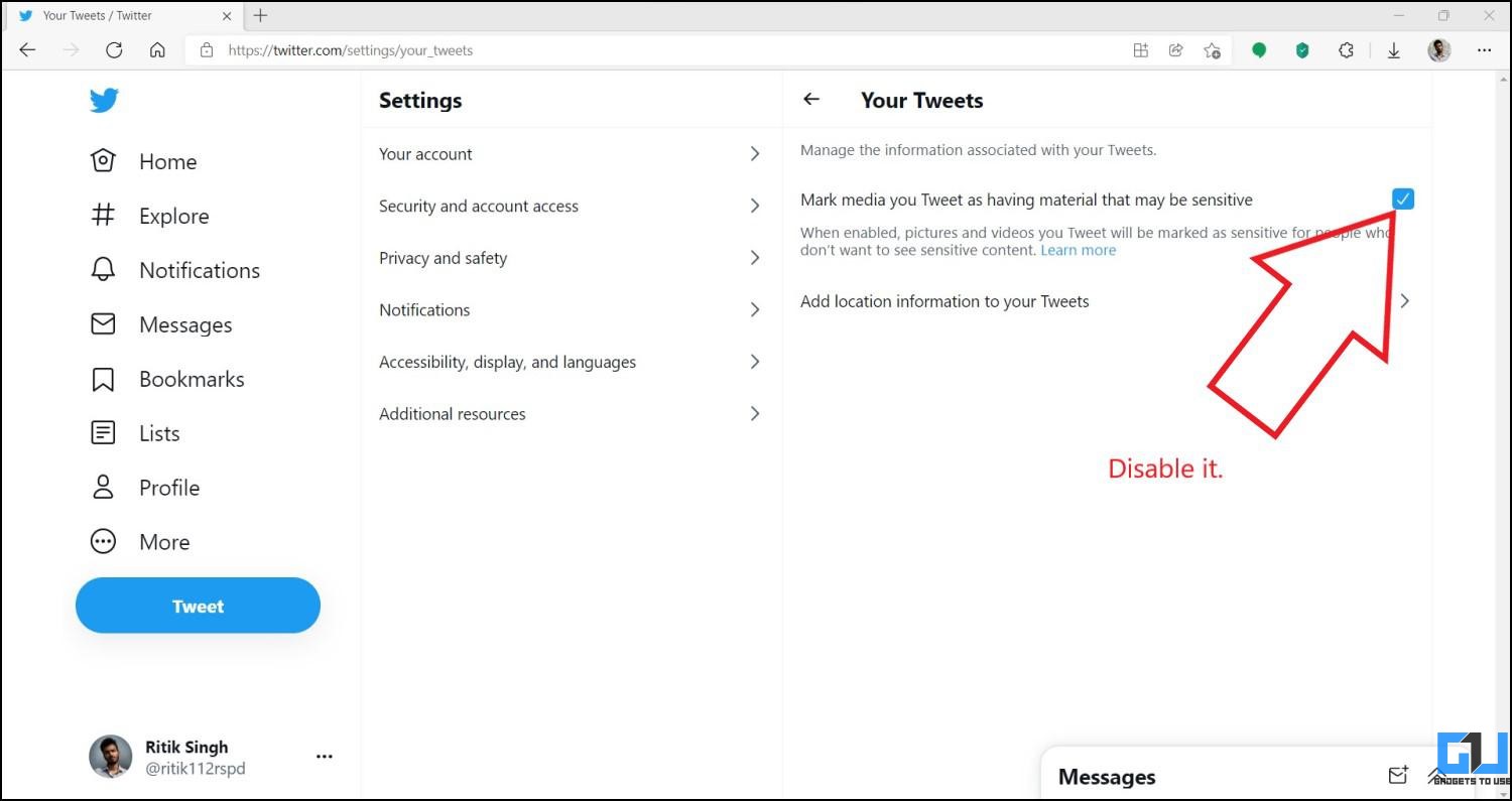 Remove Sensitive Content Label From Your Tweets