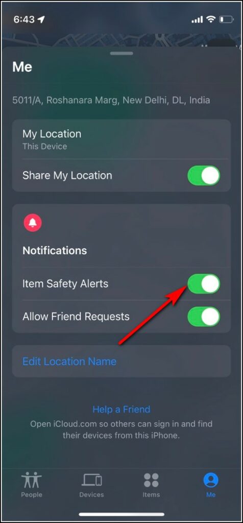 Item Safety Alerts toggle highlighted.
