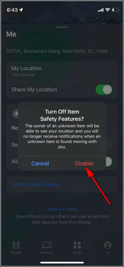 Turn Off Item Safety Features pop up window.