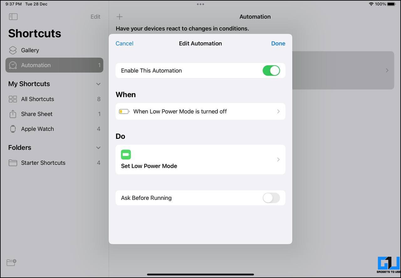 Disable Auto Low Power Mode Automation