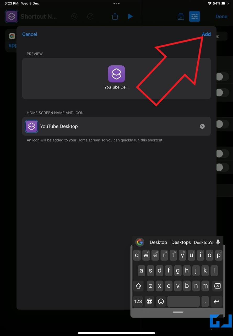 Öffne YouTube in der Desktop-Ansicht auf dem Chrome iPad