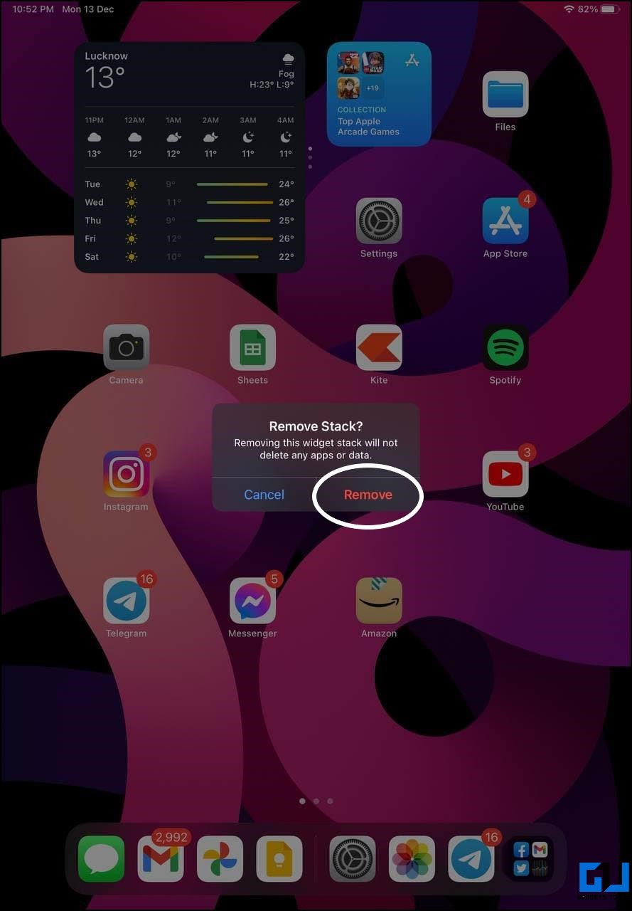 Widget auf dem iPad-Startbildschirm entfernen