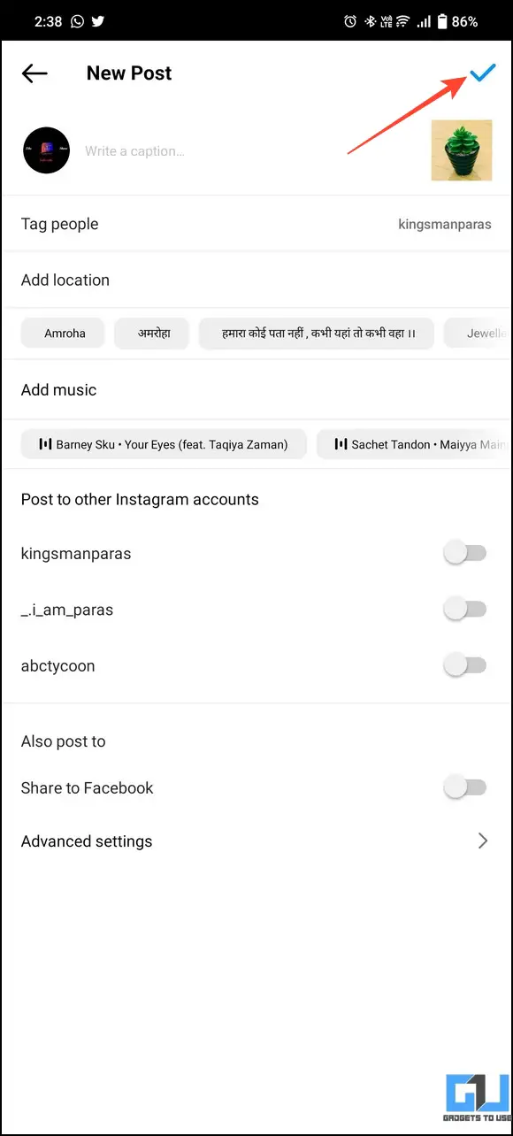 Use Instagram Collab to share your post on two accounts
