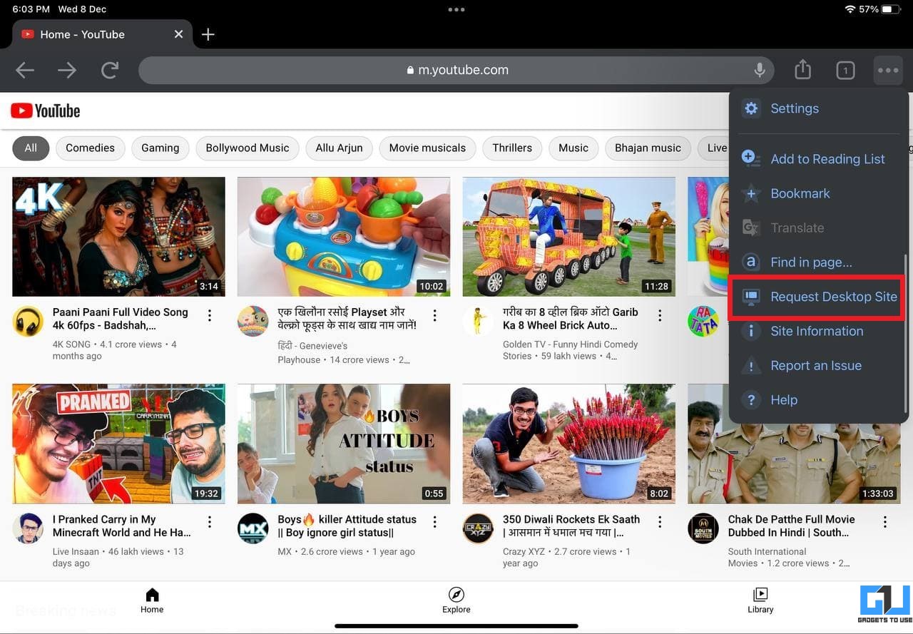 Desktop-Site für YouTube in Chrome iPad anfordern