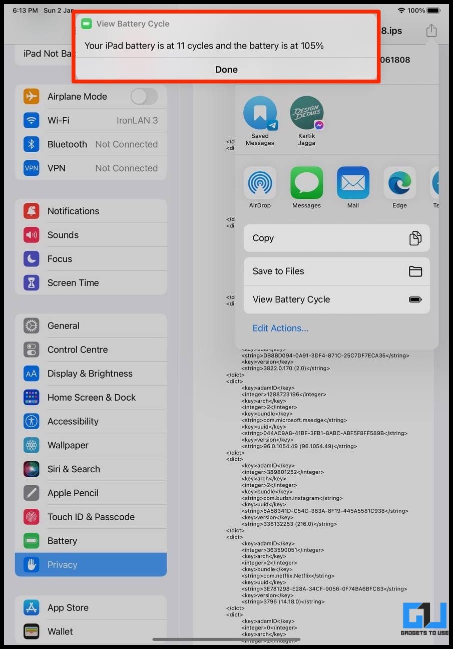 View Battery Cycle Health Shortcut iPad