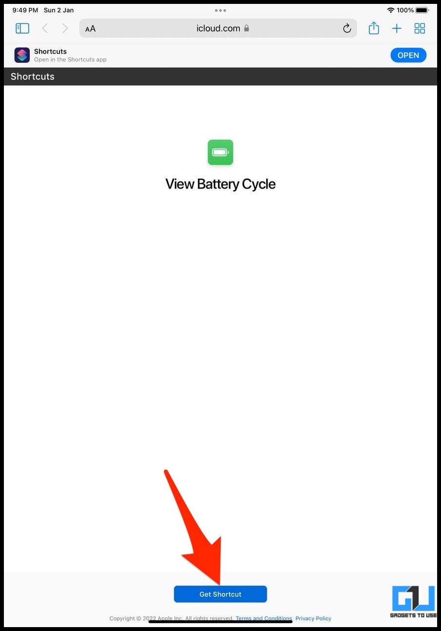 Batteriezyklus-Verknüpfung für iPad anzeigen