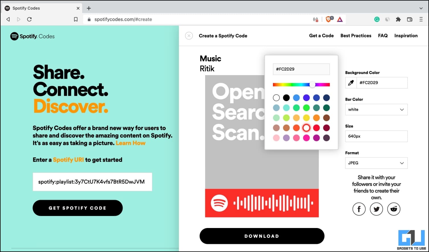 Customize Spotify Code Color