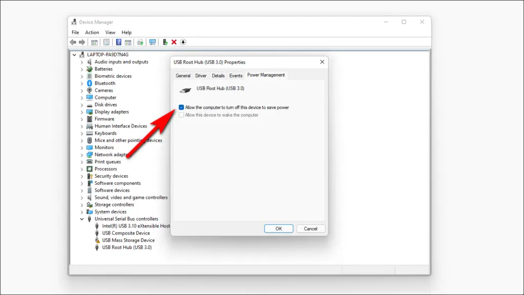 turn off USB power management