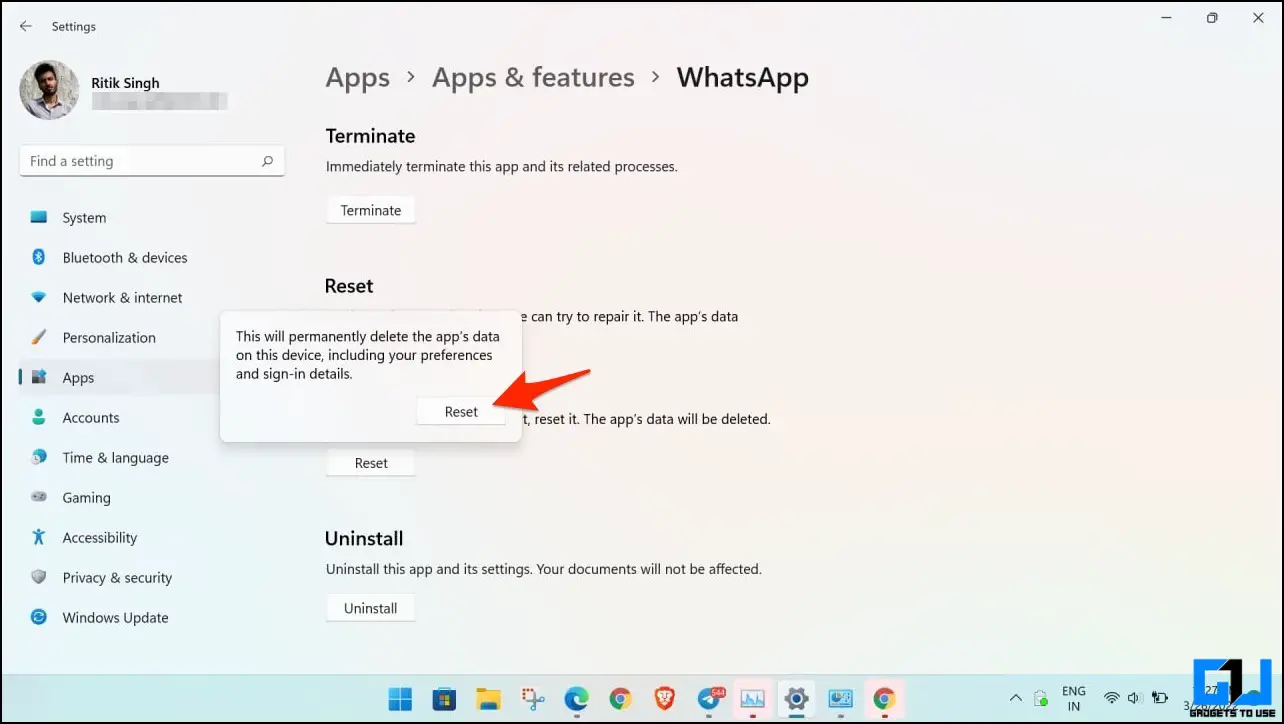 Reset WhatsApp Desktop Not Opening
