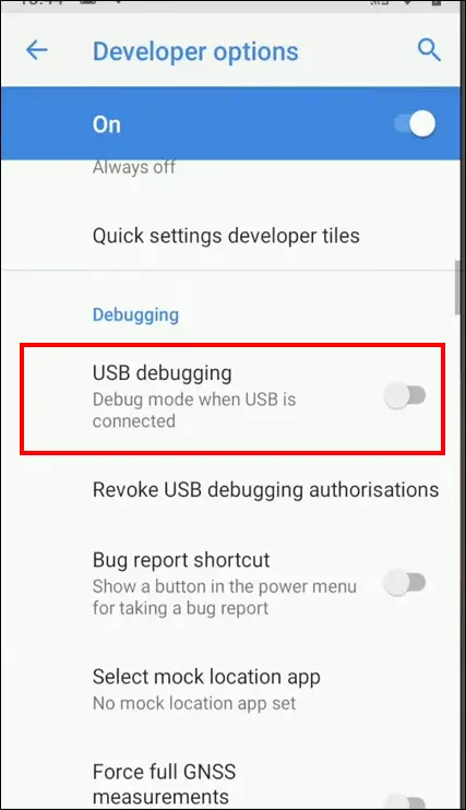enable USB debugging