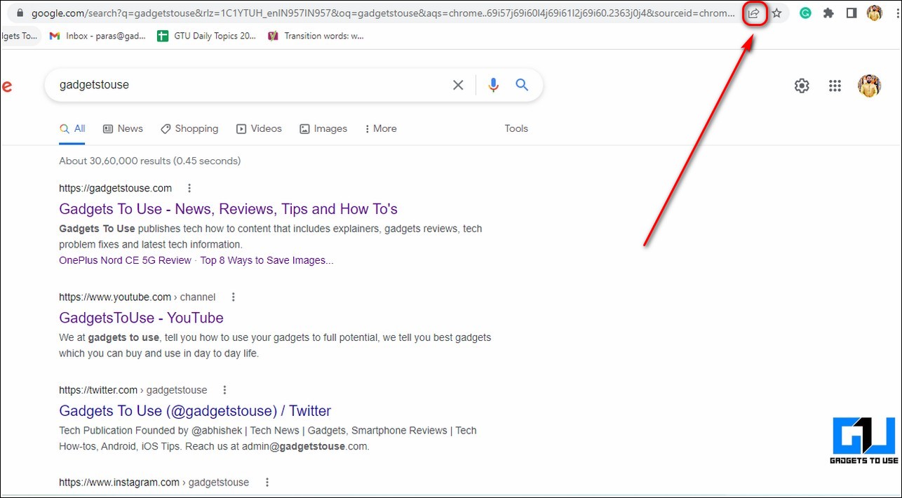 Share Google Search Results in Chrome