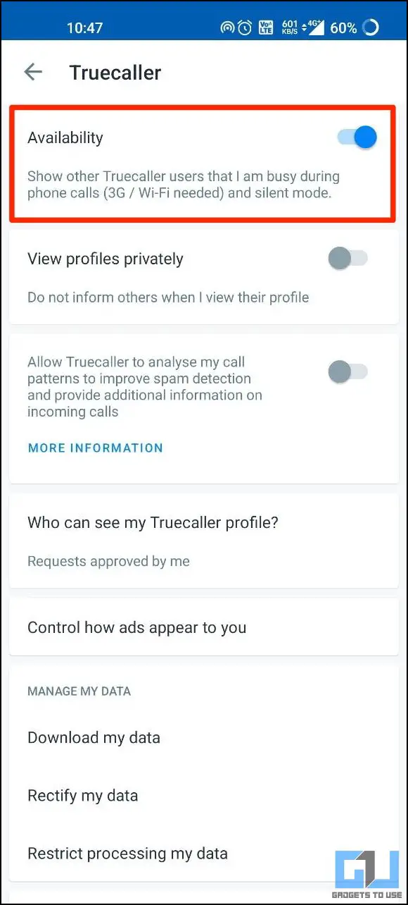 Hide Call Truecaller Availability from Others