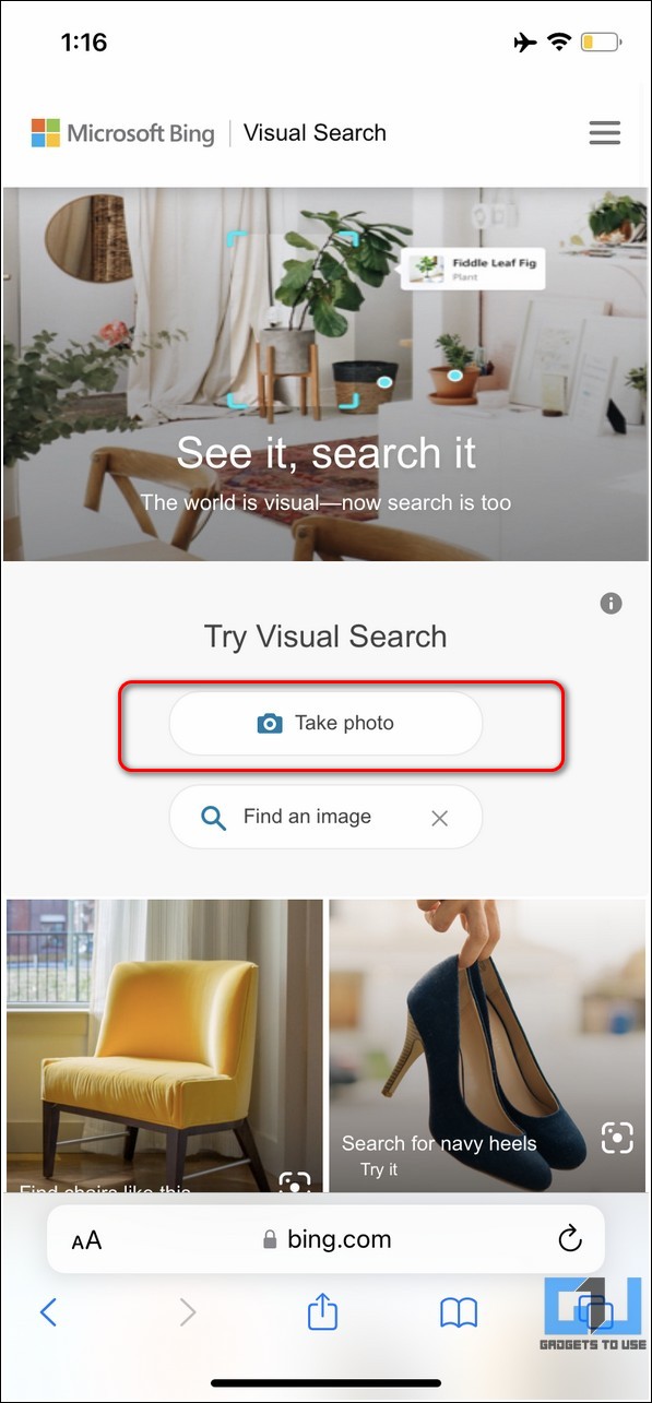 Bing Visual Reverse Image Search on iOS