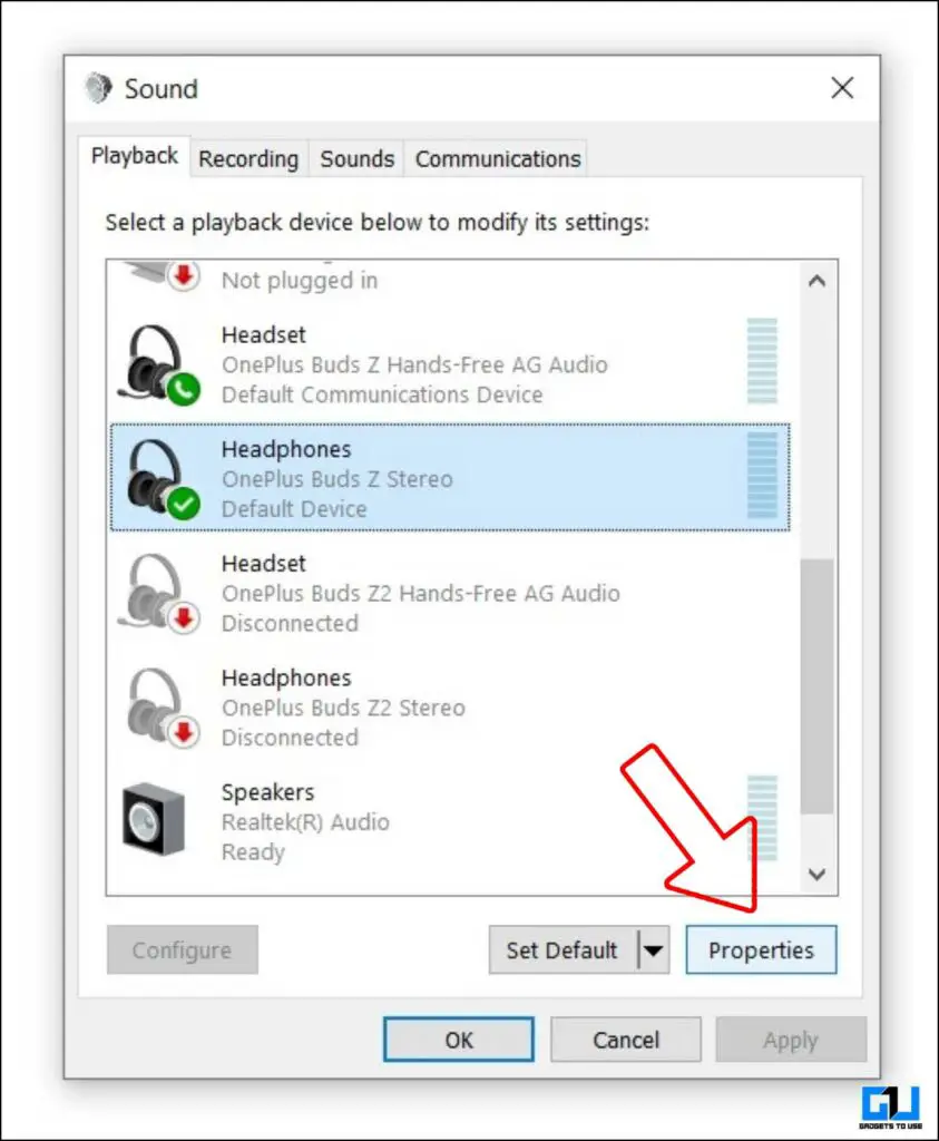 Select Audio Device from Sound Settings in Windows