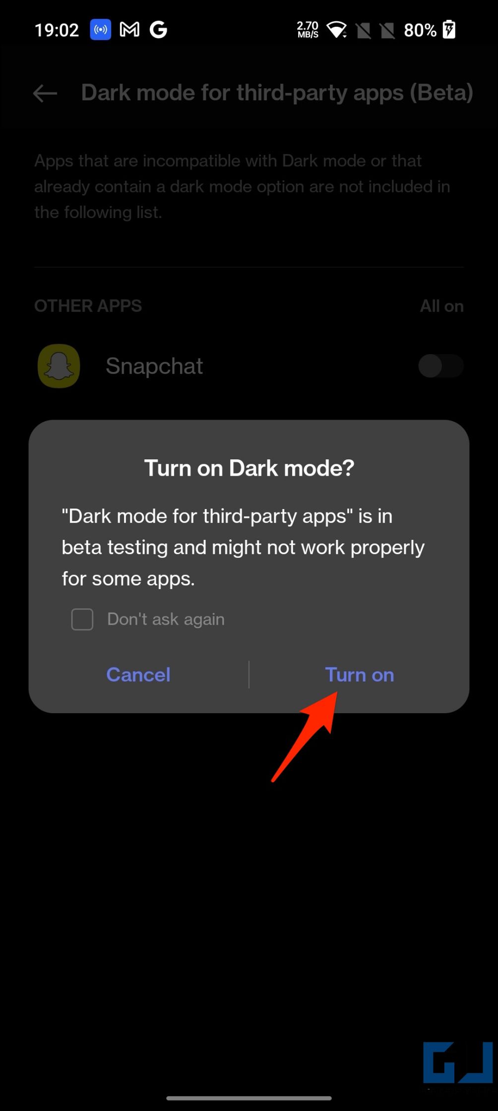 Force Dark Mode Snapchat Android