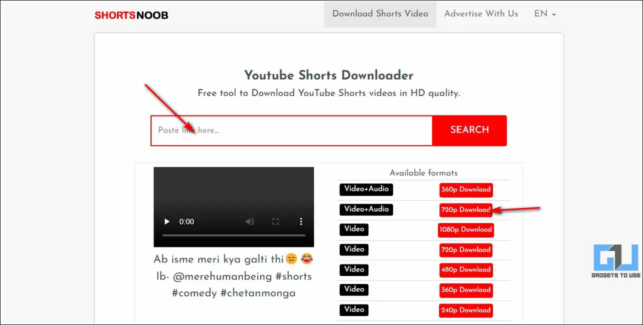 Download YouTube Shorts on Web
