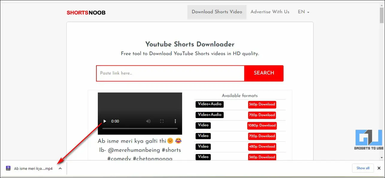 Download YouTube Shorts on Web