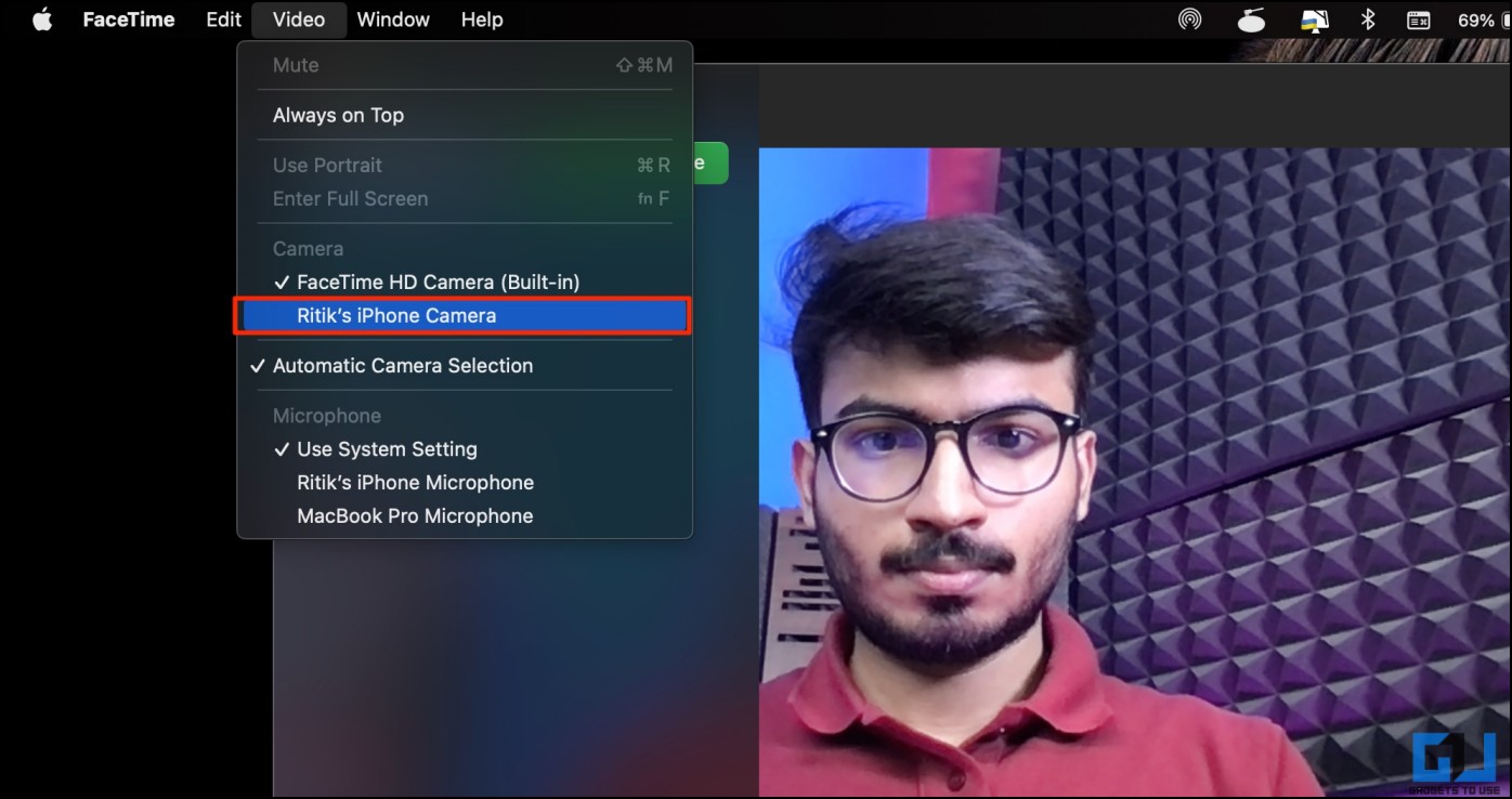 Use camera continuity in Facetime video calls