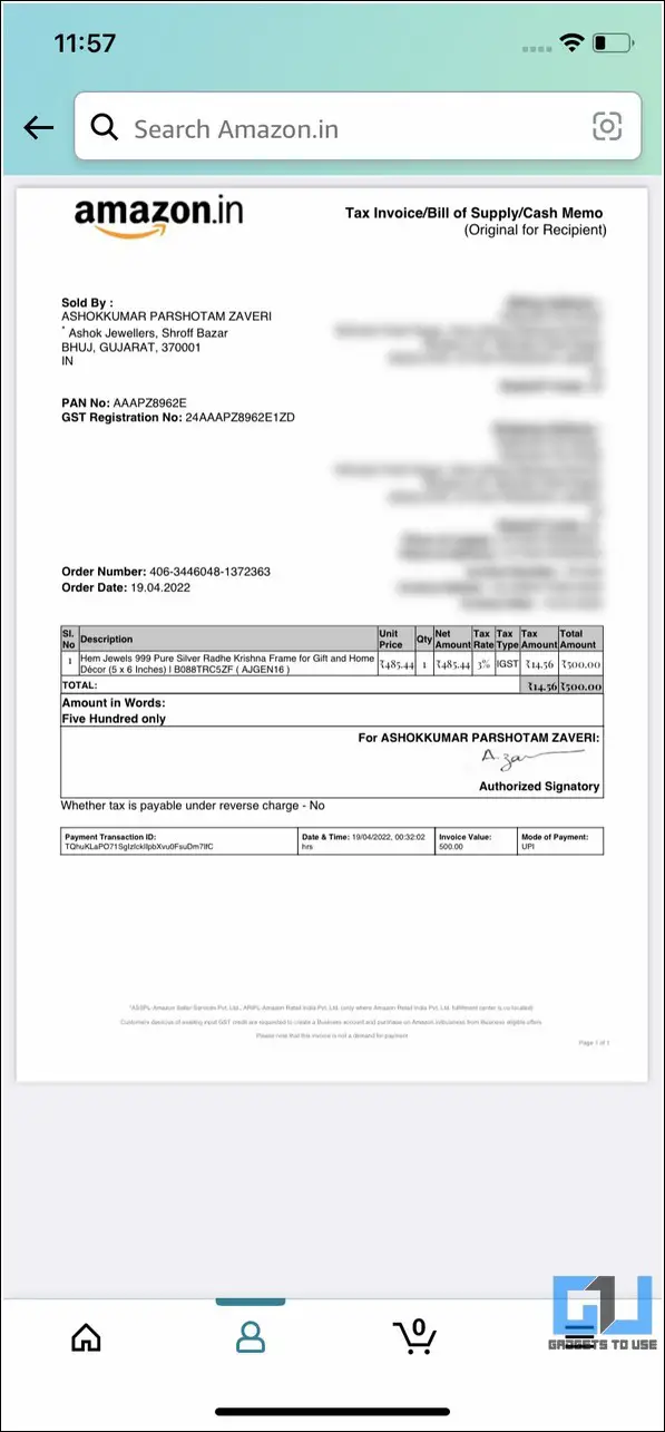 view amazon invoice on iphone